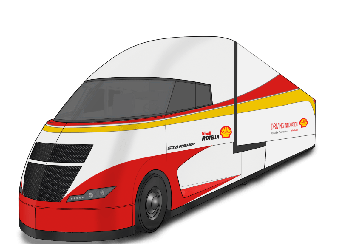 Exterior sketch perspective with shell graphics